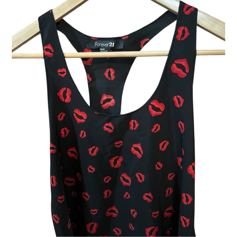 Forever 21 Black Tank Top with Red Lip Print